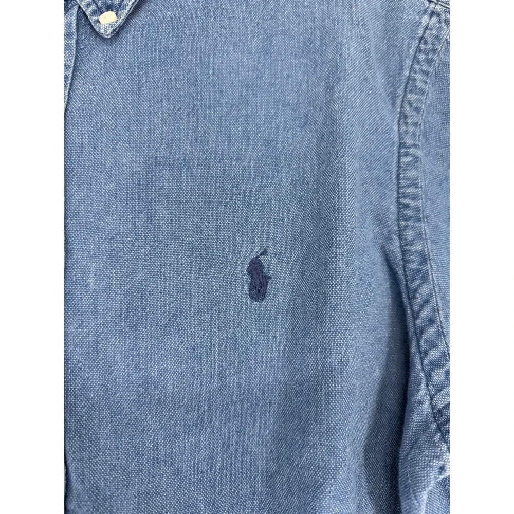 Polo Ralph Lauren Shirt Mens Medium Jean Denim Short Sleeve Button Down Pony